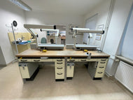 Freuding 2er Arbeitsplätze, Labortisch, Freuding Lampen