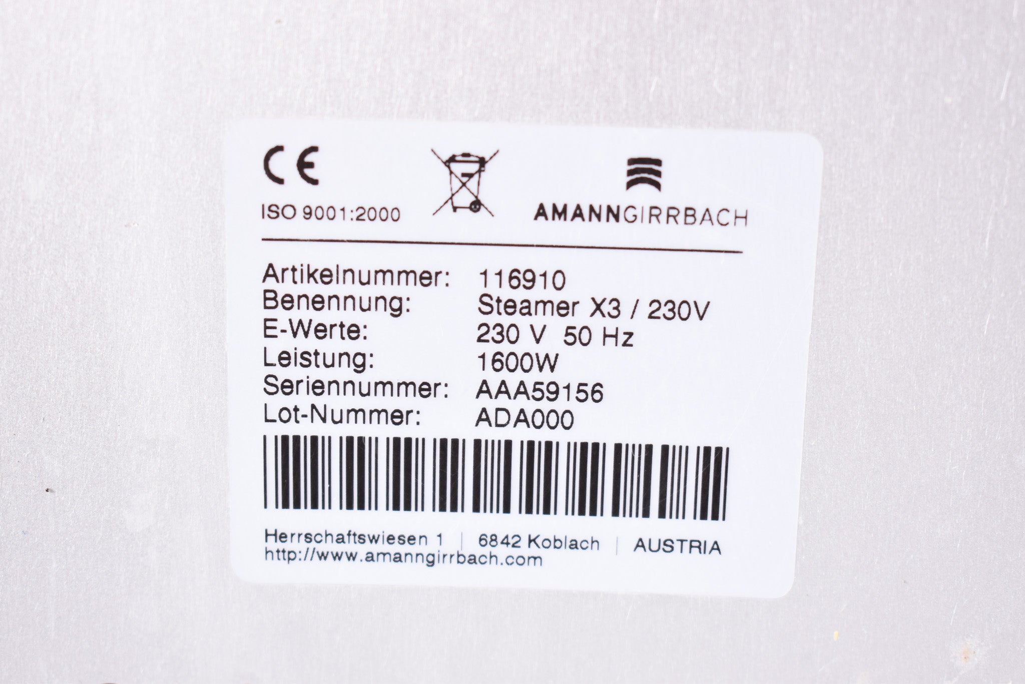 Amann Girrbach steamer X3 Abdampfer, Dampfgerät EKODENT