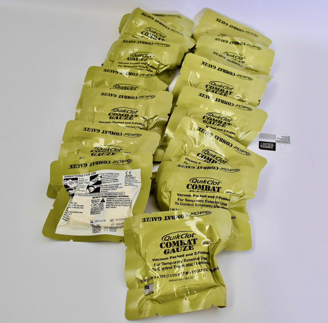 QuikClot Combat Gauze, Z-Folded, Medizin, NEU, 13 Stück, 7,5cm x 3,7m